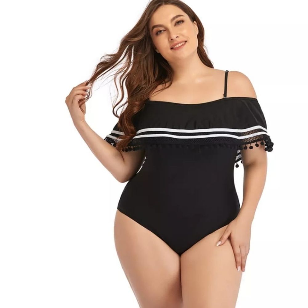 Women plus size swim suit one piece solid black la2026